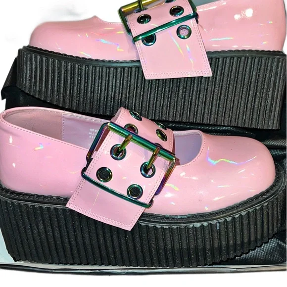 NIB- Dolls Kill x Demonia Baby Pink Holo Creeper Mary Jane - Picture 2 of 13